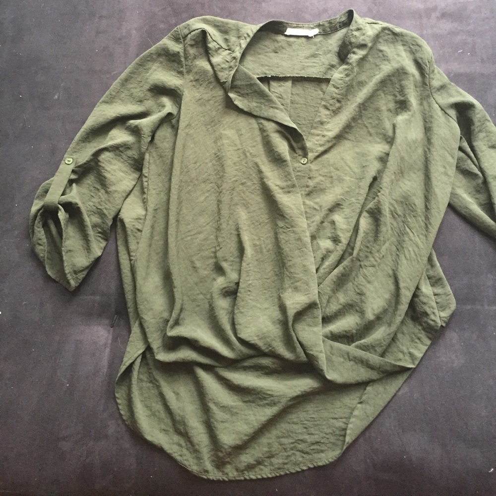 Olive Lush Blouse Button-Down with Twisted front